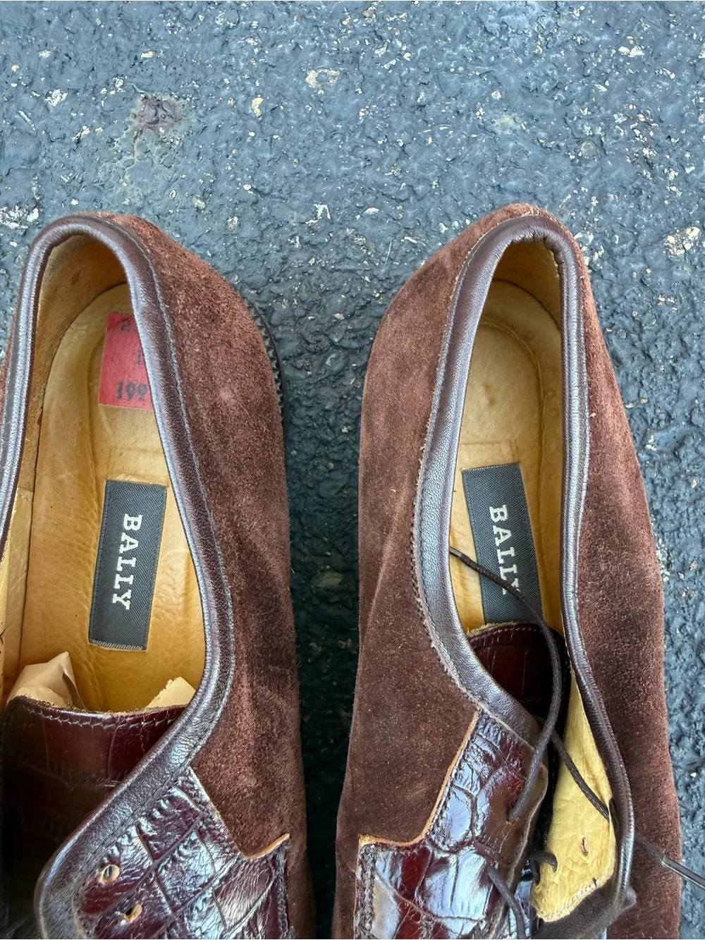 Bally Men's Brown Suede with Burgundy Leather Apron Derby Shoes